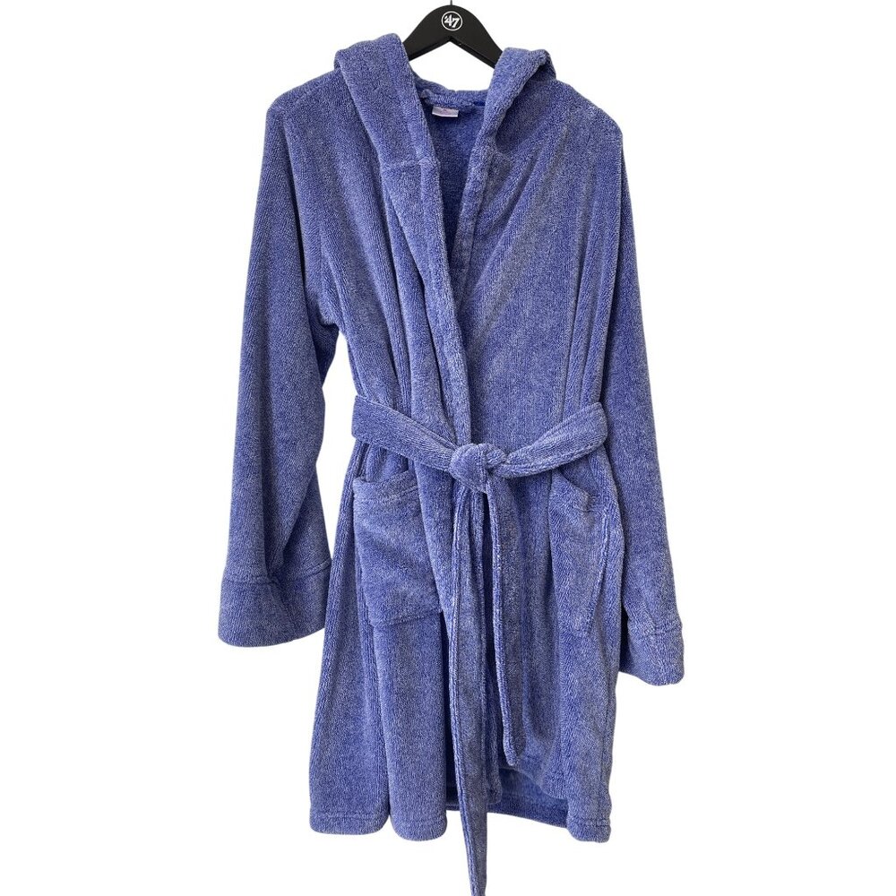 Jasmine and Ginger Tie Waist Hooded Robe Womens XL Long Sleeve Blue Soft Lounge